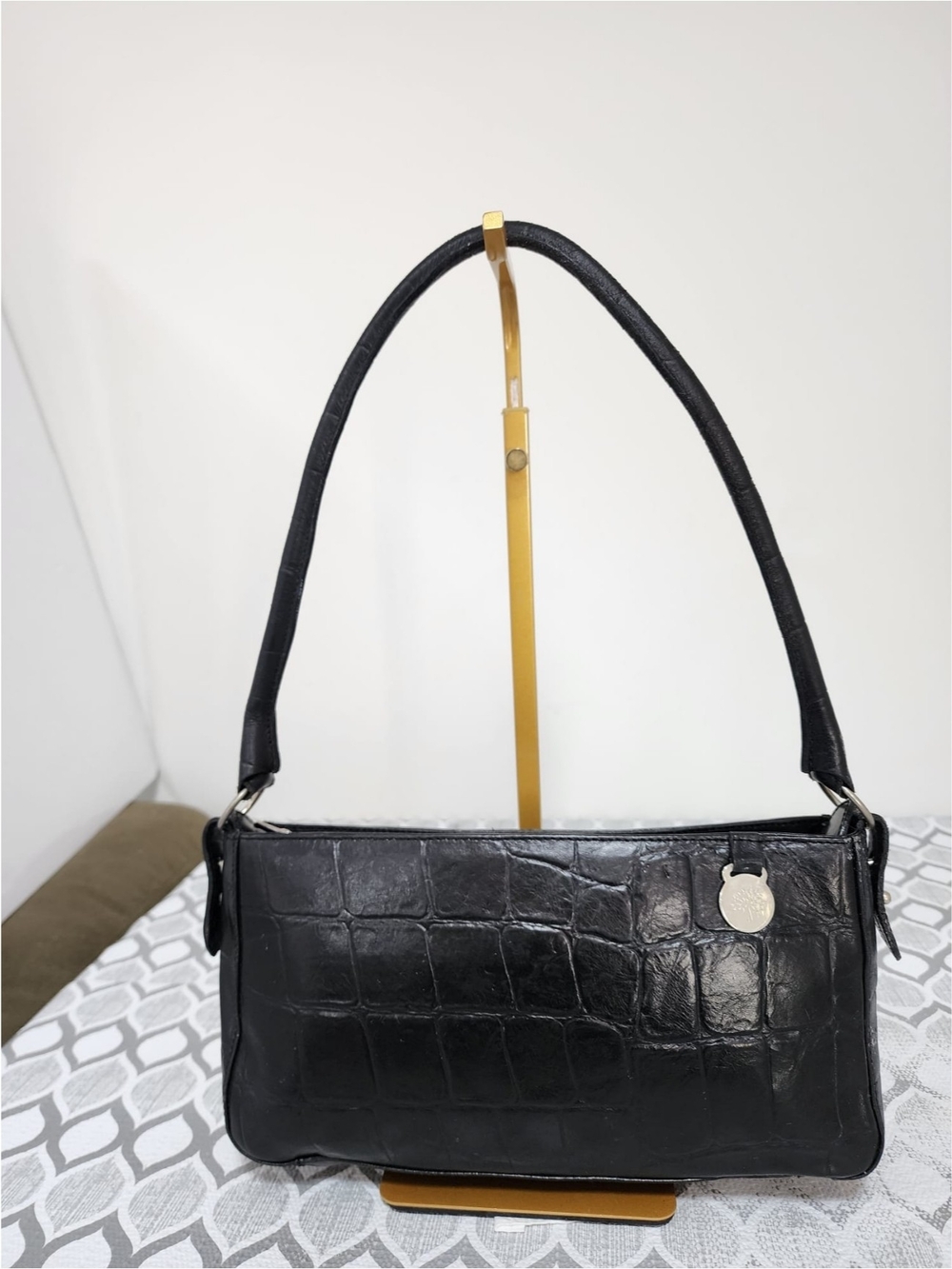 Mulberry Crocodile Embossed Leather Shoulder Bag Black